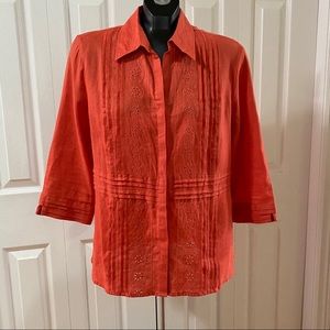 Tabi Boho Linen Shirt Tunic Women’s Size Medium Burnt Orange